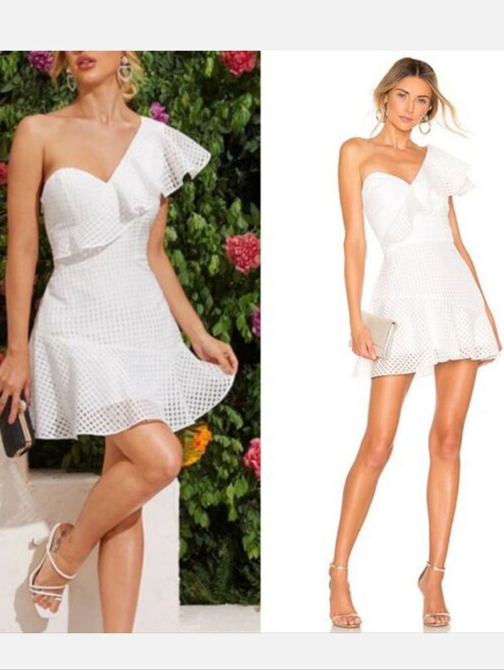 Amanda Uprichard Mckinnon Dress White Mini Sweatheart One Shoulder Ruffle Party